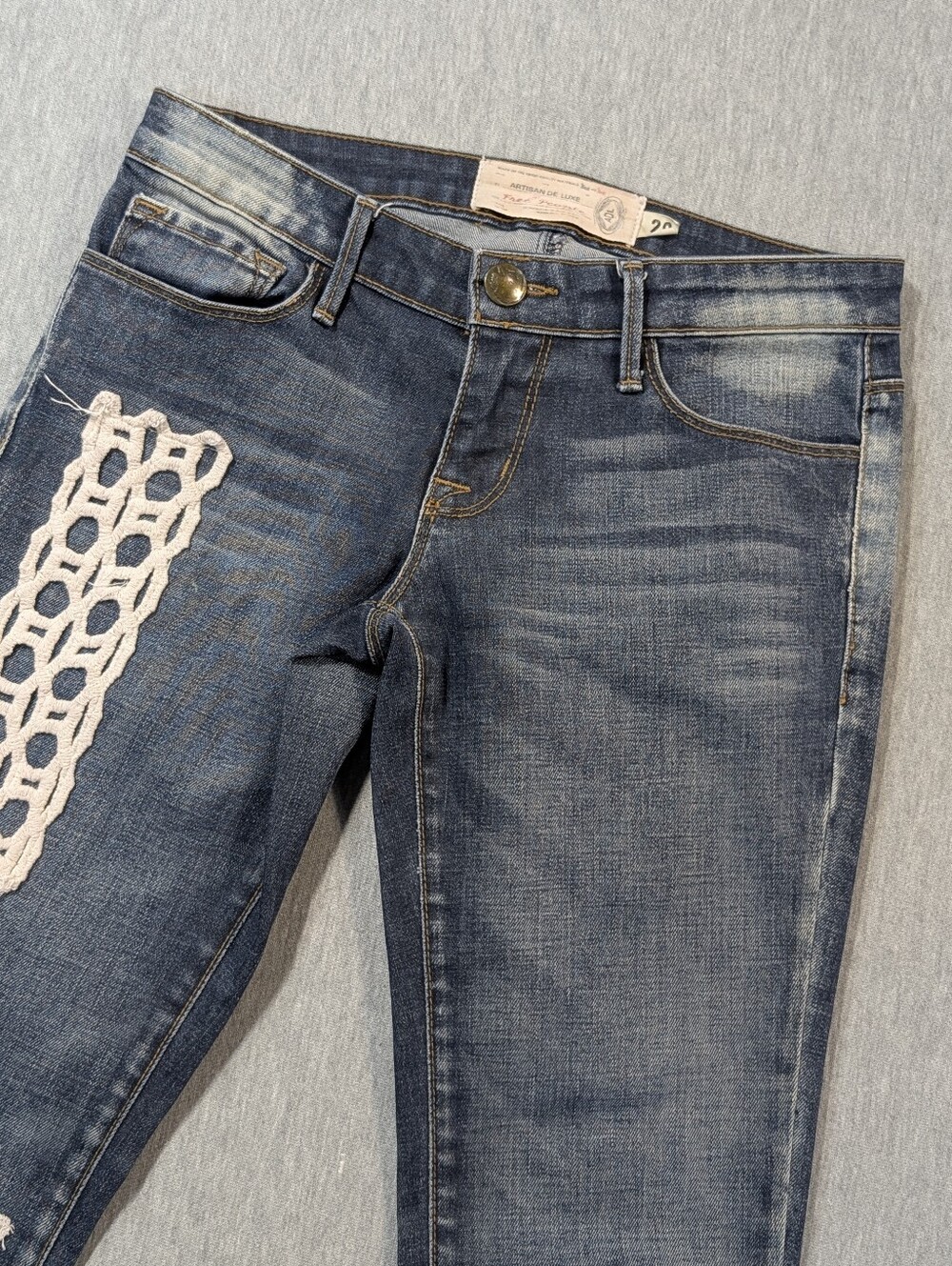 Free People Aritzia Artisan De Luxe Jeans Women's 26 Blue Patchwork Lace